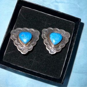 Vintage Sterling Silver Kingman Southwestern (925 Stamped) Earrings (Clip On)